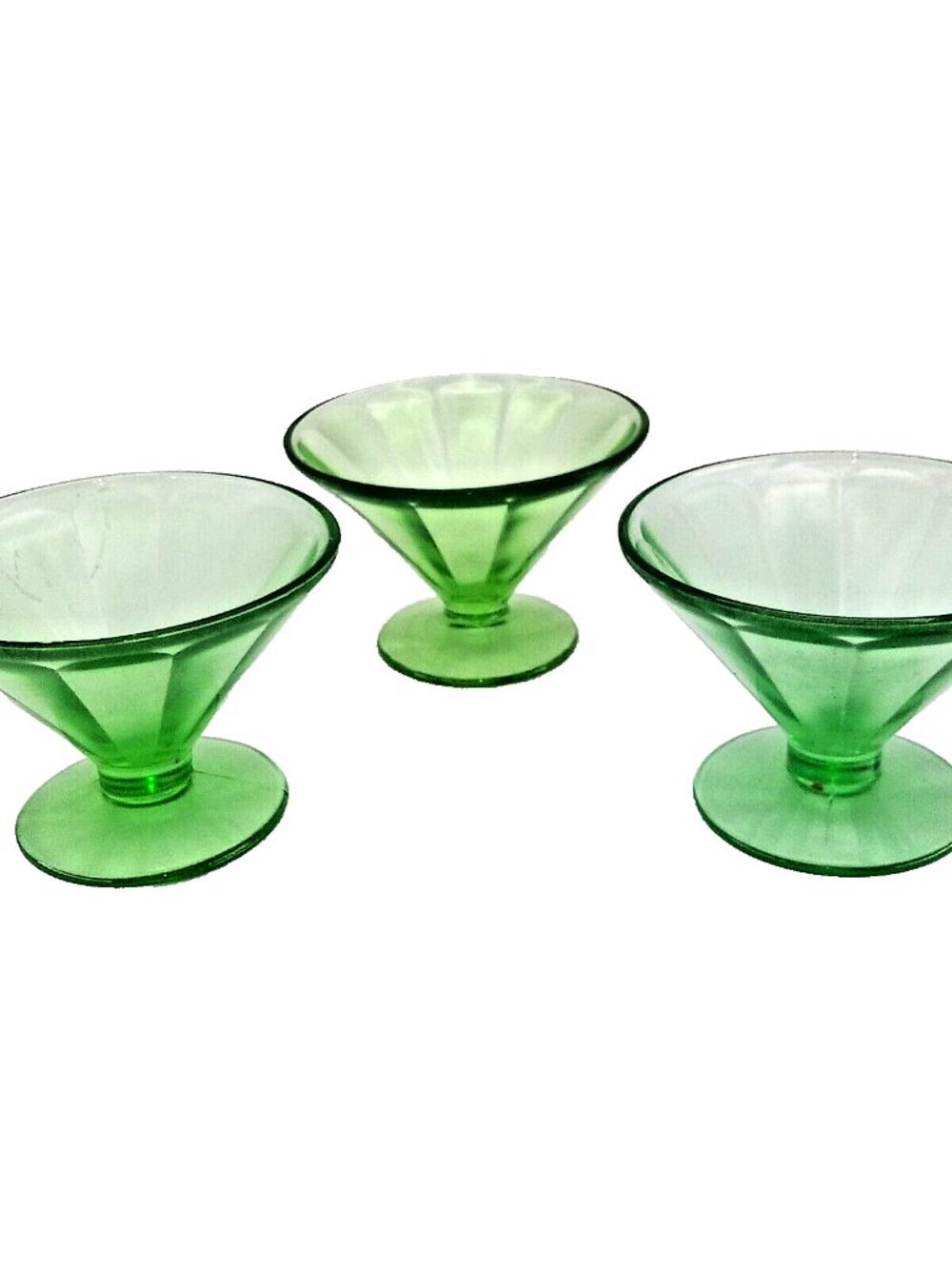 Vintage set of 3 Federal Glass FEG6 green uranium depression Sherbet bowls glows